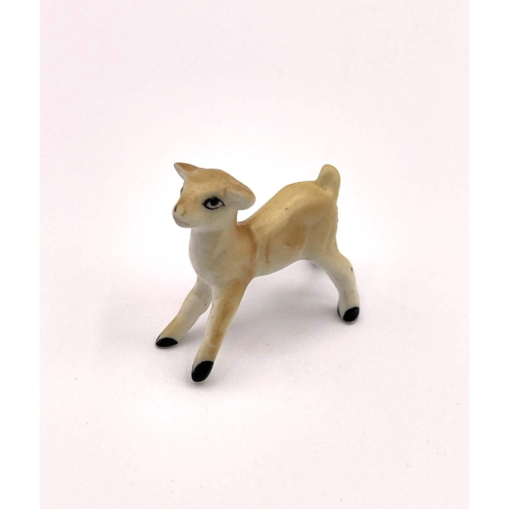 Vintage Miniature Lamb Figurine Porcelain Hand Painted Japan Style Sheep 1.2"